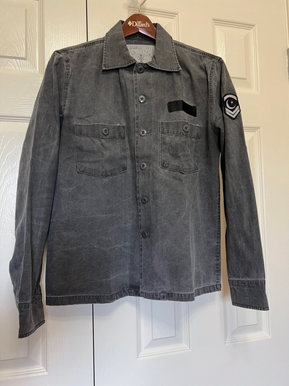 Knot Sisters Washed Gray Label Shirt / Jacket  French phrase "POUR TOUJOURS"Sz M
